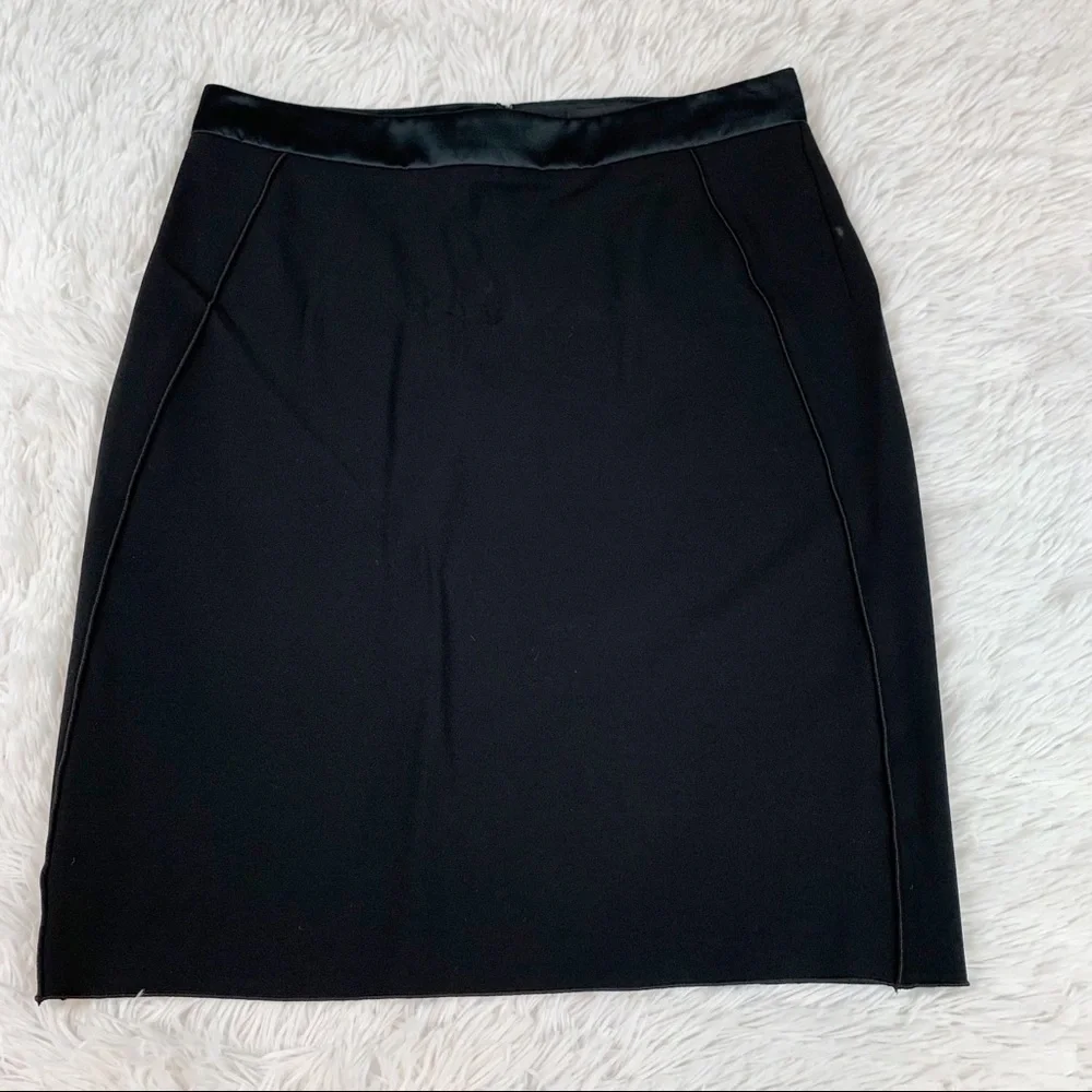 Derek Lam knit pencil skirt solid black knee lenght satin waist Made in Italy‎